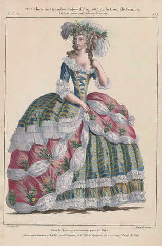 Gallerie des Modes et Costumes Français, 1787, rrr 373 : Grande Robe de cérémoni (...), Nicolas Dupin, c. 1787 Canvas Print