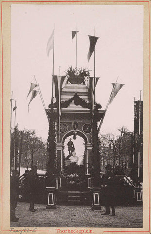 Temporary monument on thorbeckeplein during the April Festivities in 1887 in Amsterdam, anonymous, 1887 Canvas Print