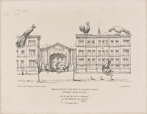 Cartoon on the building plans for the ministries on the Plein, 1861, Johan Michaël Schmidt Crans, 1861 Canvas Print