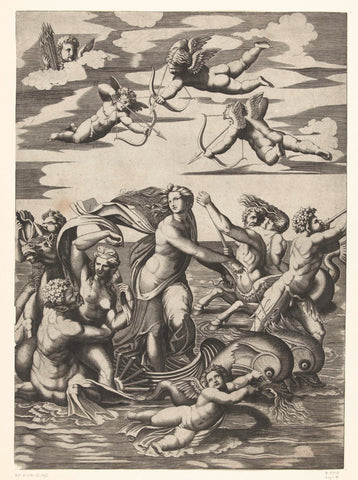 Triumph of Galatea with tritons and nereids and putti, Marcantonio Raimondi, 1515 - 1582 Canvas Print