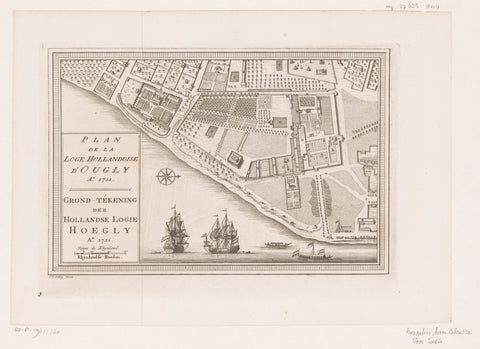 Map of the Dutch lodge Hougli, Jacob van der Schley, 1767 Canvas Print