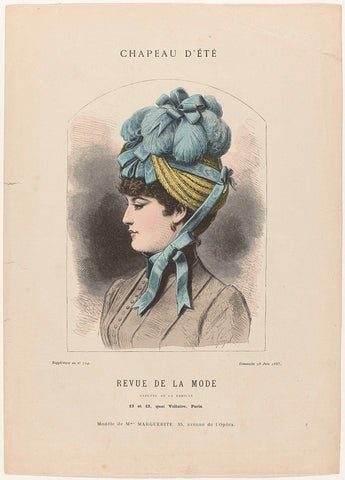 Revue de la Mode, Gazette de la Famille, Sunday, June 28, 1885, supplement No. 704: Chapeau d'été (...), anonymous, 1885 Canvas Print