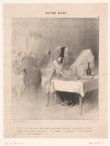 Writer reads the newspaper in a restaurant, Honoré Daumier, 1844 Canvas Print