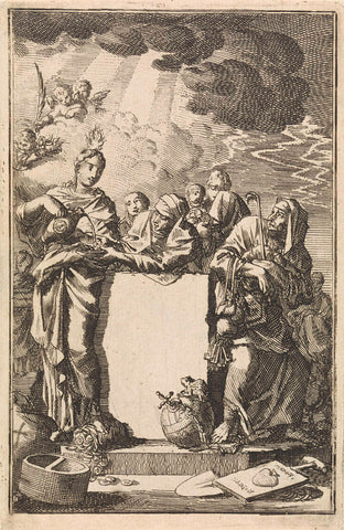 Title page of Adriaan Spinniker 'De Werken en Vergelding Der Barmhertigheid En Ombarmhertigheid' 1711, Jan Luyken, 1711 Canvas Print