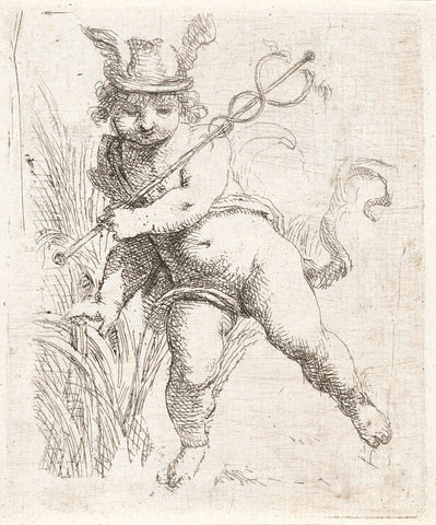 Putto als Mercurius, met gevleugelde helm en caduceus, Cornelis Schut (I), 1618 - 1655 Canvas Print