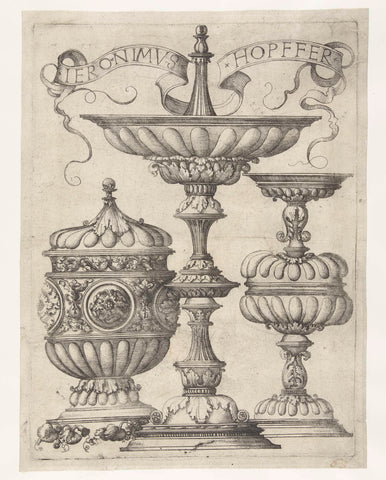 Goblet, bowl and a double goblet, Hieronymus Hopfer, 1528 - 1550 Canvas Print