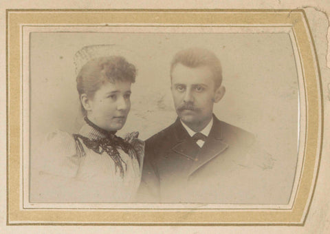 Portrait of a woman with an embellished dress and a man with a mustache and a tie, anonymous, c. 1860 - c. 1900 Canvas Print