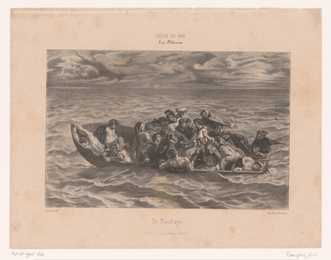 Castaways in a rowing boat at sea, François-Louis Français, 1841 Canvas Print