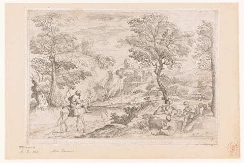 Landscape with card-playing men, Jean Pesne, 1666 - 1695 Canvas Print