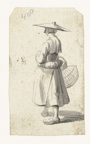 Woman with straw hat and a basket for poultry, from behind, Harmen ter Borch, c. 1652 Canvas Print