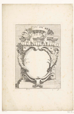 Cartouche tegen voetstuk, Lodovico Mattioli, c. 1670 - c. 1680 Canvas Print