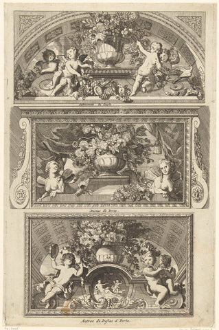 Curved niche and two horizontal upper door panels, Daniël Marot (I), Daniël Marot (I), after 1703 - before 1800 Canvas Print