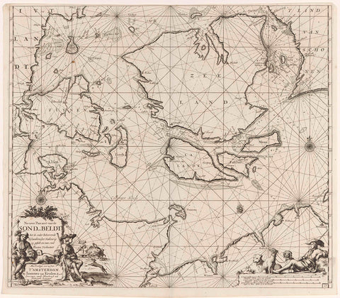 Pass map of the Danish Islands, with part of the coast of Sweden and Germany, Jan Luyken, 1681 - 1799 Canvas Print