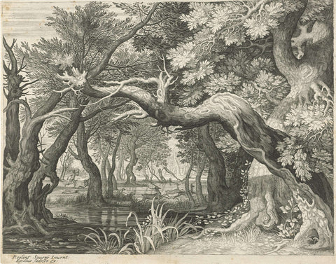 Deer hunt at a forest lake, Aegidius Sadeler, 1597 - 1629 Canvas Print