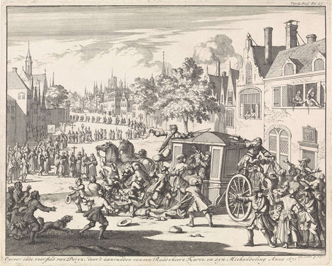 Riot during a procession in a suburb of Paris, 1671, Jan Luyken, 1696 Canvas Print