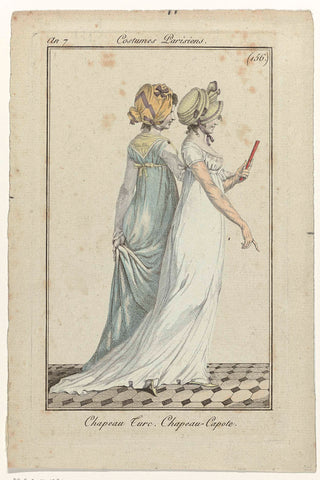 Journal des Dames et des Modes, Costume Parisien, 6 September 1799, Year 7 (156) : Chapeau Turc (...), anonymous, 1799 Canvas Print