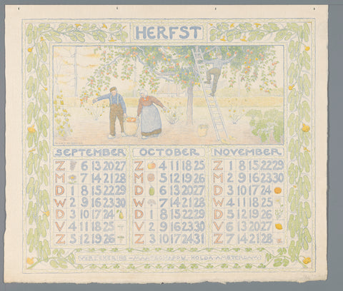 Calendar sheet for autumn 1904 of the Insurance-Company Holda in Amsterdam, Ferdinand Hart Nibbrig, in or before 1903 Canvas Print