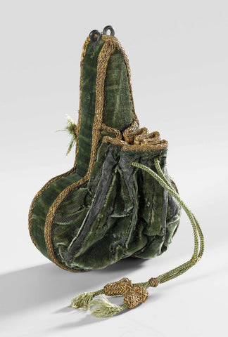 Fair of green velvet with drawstring and trimmed with gold thread on a box in the shape of scissors (phallus?) of ditto velvet and trim, with two metal eyes, anonymous, after 1580 Canvas Print