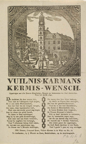 Kermisprent van de vuilnismannen van Amsterdam voor het jaar 1841, anonymous, 1841 Canvas Print