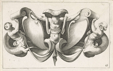 Horizontal cartouche with two compartments, Lucas Kilian, 1657 - 1685 Canvas Print