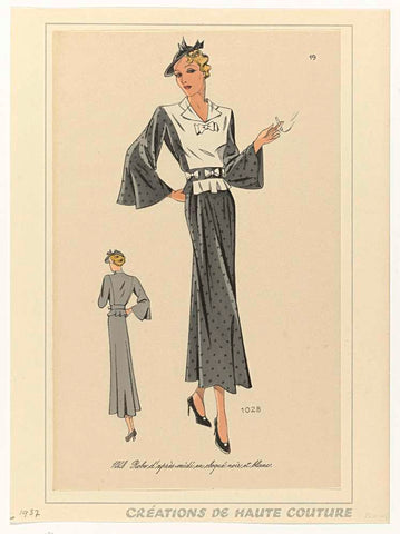 Haute Couture creations, No. 1028, No. 19 : Post-mid dress (...), anonymous, 1937 Canvas Print