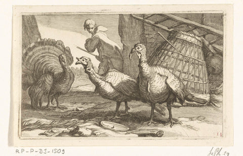 Turkeys, Frederick Bloemaert, after 1635 - 1670 Canvas Print