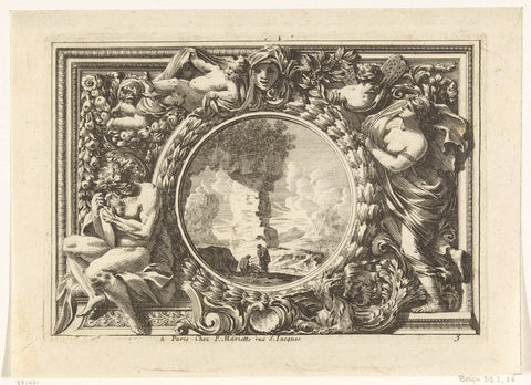 Panel with landscape in medallion, Jean Lepautre, 1667 Canvas Print