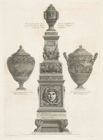 Two vases and antique monument, Giovanni Battista Piranesi, 1778 Canvas Print