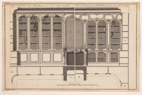 Design and floor plan of a library with a mantelpiece, Monchelet, c. 1740 - c. 1765 Canvas Print