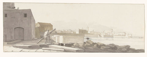 View of the port of Bari with the quay, Louis Ducros, 1778 Canvas Print