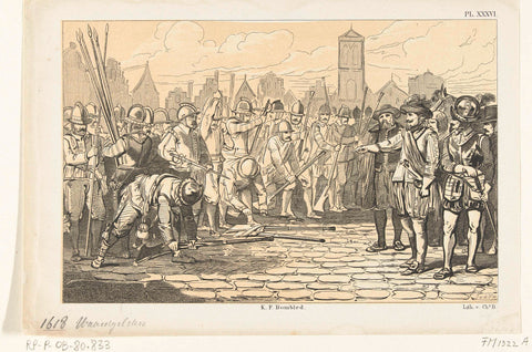 Het afdanken van de waardgelders te Utrecht, 1618, Jan van der Veen (printmaker), 1853 - 1861 Canvas Print