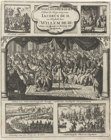 As king, William III attends a session of parliament, 1689, Jan Luyken, 1689 Canvas Print