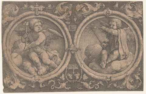 Two medallions with putti on clouds, Lucas van Leyden, 1517 Canvas Print