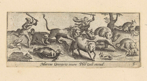 Hunters and hunting animals, Marcus Gheeraerts (I), 1570 - 1612 Canvas Print