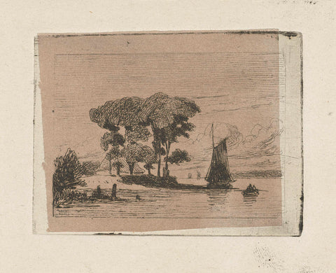 River landscape with sailboat and trees, Lambertus Hardenberg (1822-1900), c. 1837 - 1900 Canvas Print