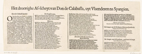 Text sheet accompanying the print of the sad farewell of Don de Calabassa from Flanders and return to Spain, 1646, anonymous, 1646 Canvas Print