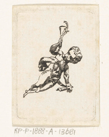 Vignette with putto with trumpet and palm branch, Willem Bilderdijk, 1766 - 1831 Canvas Print