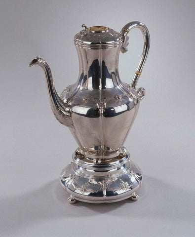 Silver coffee pot from a coffee and tea set of 11 parts that belonged to J.D. Preuijt (1801-1887) given to him on his jubilee in 1873., Pieter Zöllner, 1872 Canvas Print