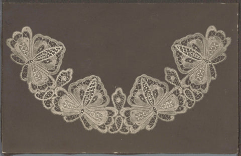 Photo of a lace collar or fan blade with four butterflies, anonymous, c. 1900 - c. 1924 Canvas Print