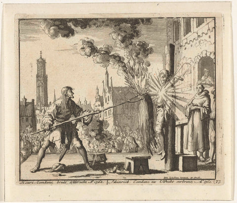 Hendrik Eemkens killed by gunpowder in Utrecht, 1562, Jan Luyken, 1683 - 1685 Canvas Print