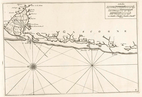 Map of the coast of Gascony, ca. 1702, anonymous, 1702 - 1703 Canvas Print