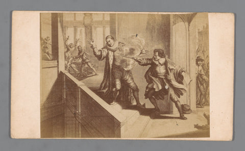 Photo reproduction of an engraving of the assassination attempt on William I by Balthasar Gérards in Delft on 10 July 1584, anonymous, 1850 - 1900 Canvas Print