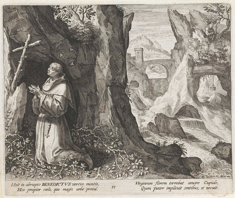 Saint Benedict of Nursia as a Hermit, Raphaël Sadeler (I), 1594 Canvas Print