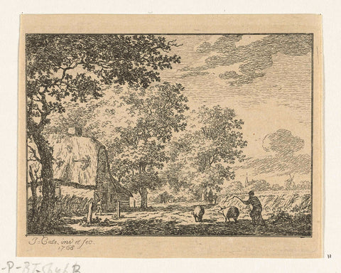 Landscape with pig herder, Jacob Cats (1741-1799), 1768 Canvas Print