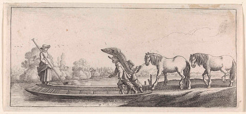 Peddler and two horses on a ferry, Jan van de Velde (II), 1631 Canvas Print