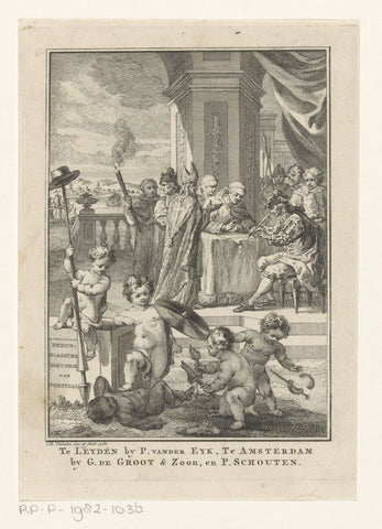 Briefschrijvende man onder toeziend oog van geestelijken, Reinier Vinkeles (I), 1768 Canvas Print