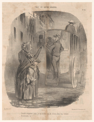 Oude vrouw mag niet met haar hond in de omnibus, Honoré Daumier, 1848 Canvas Print