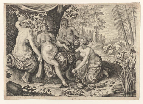 Nymphs fill the cornucopia, Crispijn van de Passe (II) (attributed to), c. 1636 - 1670 Canvas Print