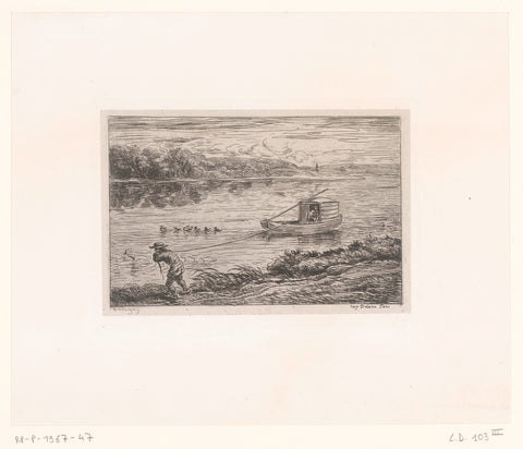 River landscape with barge, Charles-François Daubigny, 1867 Canvas Print