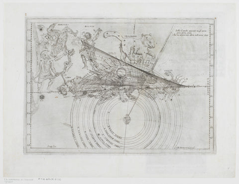 Sky map with the northern constellations and the orbits of different comets, I.B. Honoratus, 1698 Canvas Print